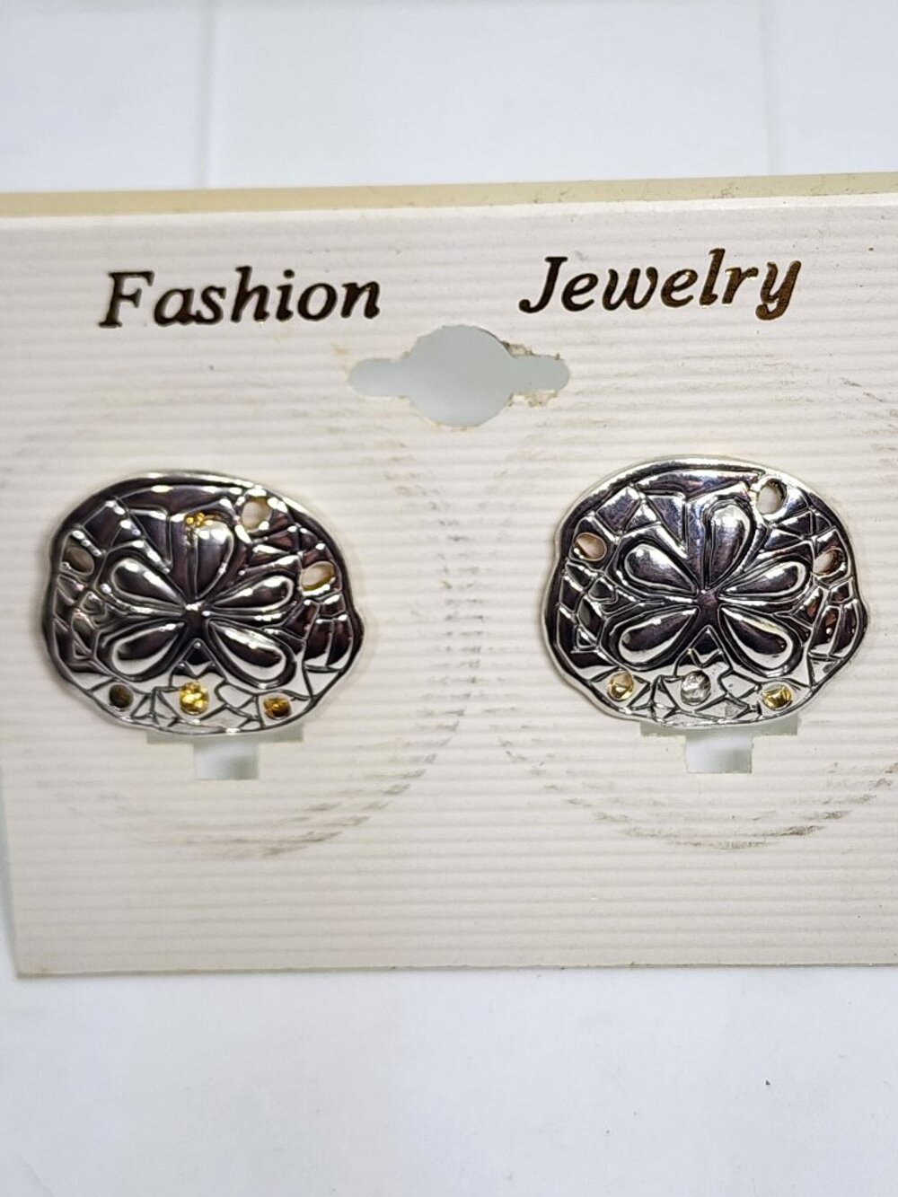 Vintage "MJ" Marie Jennifer Sand Dollar Silver Large Pierced Earrings NOS